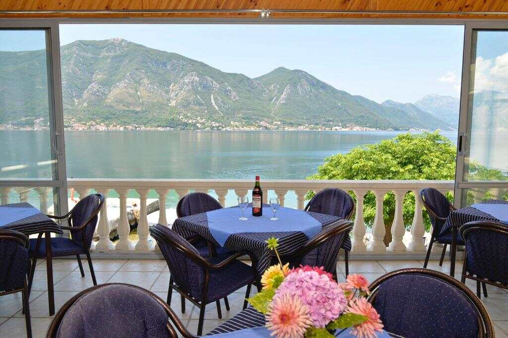 Breakfast terrace with a view over the Bay of Kotor